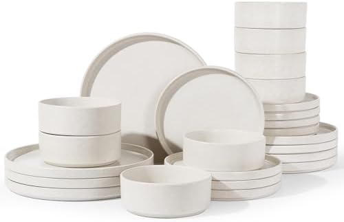 Famiware Nebula 24-Piece Dinnerware Set, Matte Beige White by Famiware