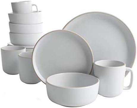 Gibson Home Zuma 16 Piece Round Kitchen Dinnerware Set, Dishes, Plates, Bowls, Mugs, Service for 4, Matte Stoneware, White by GibsonHomewares