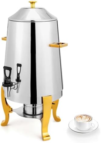 ROVSUN 3.5 Gallon/13L Beverage Dispenser, Stainless Steel Coffee Chafer Urn, Hot & Cold Drinks Dispenser with Fuel Holder for Party Wedding Catering Event, Gold by ROVSUN