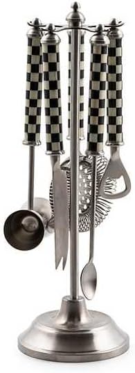 MACKENZIE-CHILDS 3260 Bar-Tool Set, Black-and-White Courtly Check by Unknown