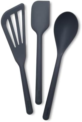 GreenPan Silicone 3 Piece Cooking Utensil Set, Fish Turner, Mixing Spatula, Solid Spoon, Flexible Nonstick Kitchen Tools Rigid Steel Core, Heat-Resistant Anti-Slip Handle BPA-Free Dishwasher Safe Gray by GreenPan
