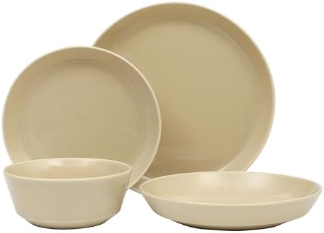 Gibson Home Summer Shades 16 Piece Plates and Bowls Dishes Service for 4 Porcelain Dinnerware Set - Taupe - Image 7