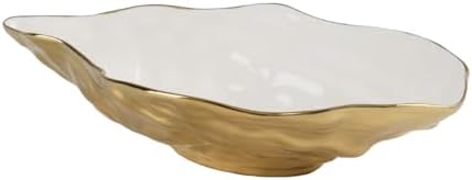 Pampa Bay Porcelain Medium Oyster Bowl, 11.25 x 7 Inch, White/Gold Tone, Oven and Dishwasher Safe by PampaBay