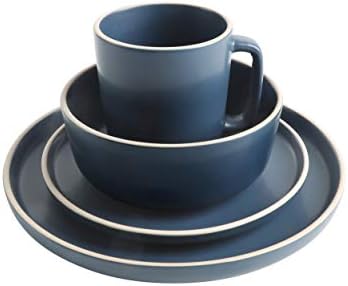 Gibson Home Zuma 16 Piece Round Kitchen Dinnerware Set, Dishes, Plates, Bowls, Mugs, Service for 4, Matte Stoneware, Cobalt Blue (127342.16R) - Image 2