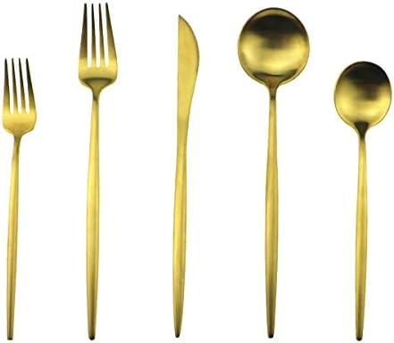 20-Piece 18/10 Stainless Steel Flatware Silverware, Luxury Dinnerware Set Travel Cutlery Tableware Include Knife Fork Spoon Service for 4,Healthy & Eco-Friendly Dishwasher Safe (Gold Matte) - Image 5