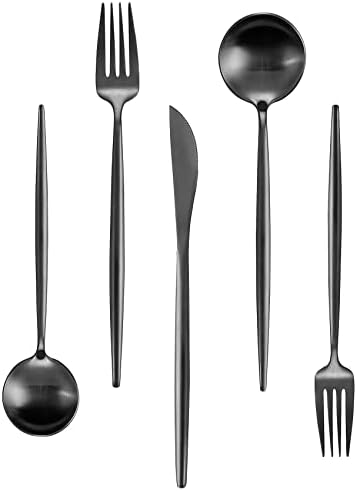 Silverware Set for 8, IBIILII JEFF 40 Pieces Stainless Steel Flatware Set，Matte Black Kitchen Utensil Set, Tableware Cutlery Set, Spoons And Forks Set, Satin Finished Polished & Dishwasher Safe by IBIILII+JEFF