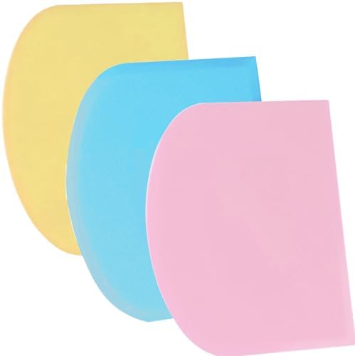 SURDOCA Dough Scraper Bench Scraper - 3P 14.2x8.5" Plastic Flexible Bowl Scraper, Sharp Edge & Angles Cake Scraper. Non-Slip Bakeware Decorating Tools Sculpting & Modeling Tools - Blue+Yellow+Pink by SURDOCA