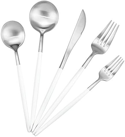 5-Piece Matte Silver Stainless Steel Satin Finish Flatware Set - Dishwasher Safe, Perfect for Camping, Office Lunch or Home Use by Gugrida
