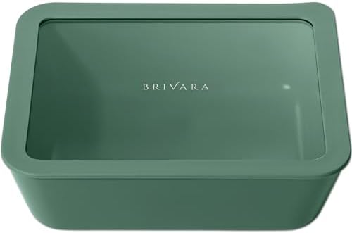 Glass Food Storage Container & Lid, 11-Cup Rectangle, Pine by BrivaraHome
