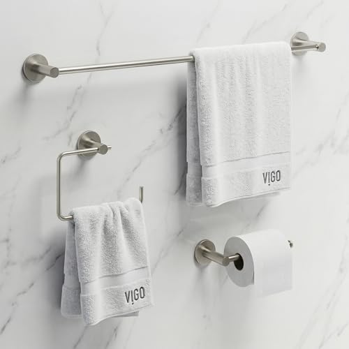 VIGO Cass 3 Pieces Bathroom Hardware Set, 24 inch Towel Bar, Hand Towel Holder, Toilet Paper Holder Wall Mounted, Stainless Steel Bath Accessory Set Brushed Nickel Finish - Image 3