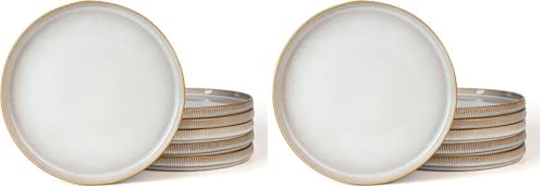 famiware Star Salad Plates for 6, 8 inches Plate Set, Stoneware Dinnerware, Small Dinner Plates for Dessert, Salad, Appetizer, Cappuccino White (Pack of 2) by Famiware