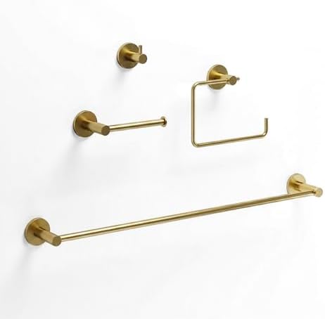 VIGO Cass 4 Pieces Bathroom Hardware Set, 24 inch Towel Bar, Hand Towel Holder, Robe Towel Hook, Toilet Paper Holder Wall Mounted, Stainless Steel Bath Accessory Set Matte Brushed Gold Finish by VIGO