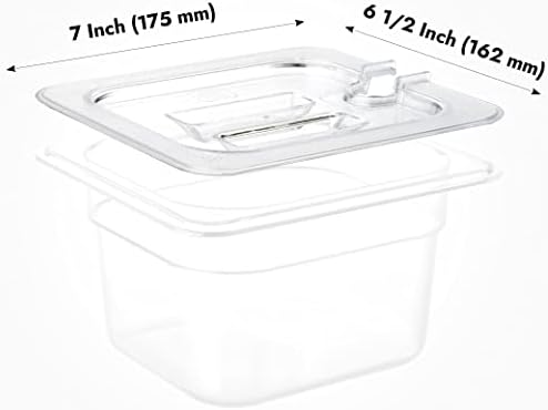 CURTA 6 Pack NSF Notched Food Pan Cover, 1/6 Size Clear Polycarbonate Lid with Handle for Commercial Food Pan, Dishwasher & Freezer Safe Plastic Clear - Image 2