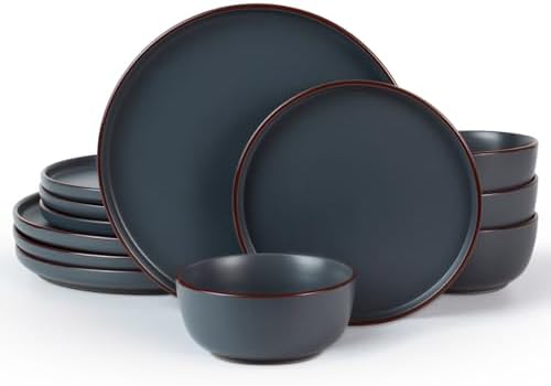 Famiware Mercury 12-Piece Stoneware Dinnerware Set, Charcoal by Famiware