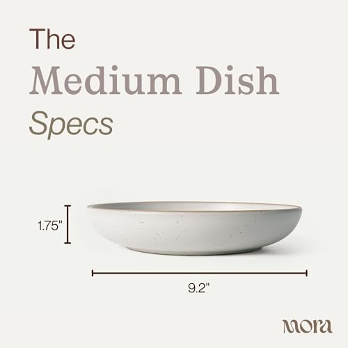 MORA Medium Dishes Set of 4, 30oz Ceramic Pottery Pasta Plate/Wide Bowls - Microwave, Oven and Dishwasher Safe - Oat - Image 2