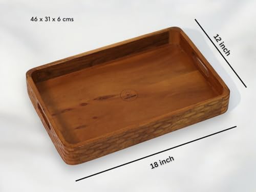 Vesta Homes Acacia Wood Serving Tray for Home/Kitchen/Restaurant/Office Organizer/Dining Table | Premium Serving Trays | 18 x 12 x 2.25 Inches | Handcarved in India - Image 3