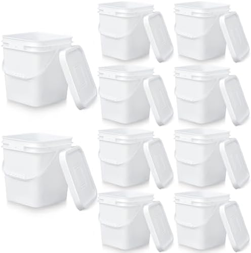 Mumufy 10 Pcs 3.5 Gallon Food Grade Bucket with Lid, Square, White by Mumufy