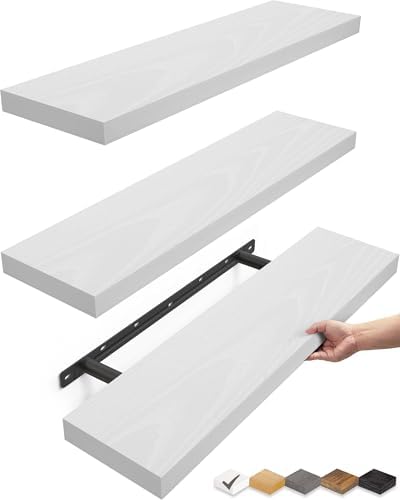 BAYKA White Floating Shelves 22.5in, Set of 3, Wall Mounted for Wall Decor by Bayka
