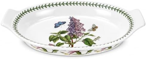Portmeirion Botanic Garden 12.5" Oval Gratin Dish, Lilac Motif - Durable Porcelain, Oven to Table Serveware, Dishwasher Safe - Functional Bakeware & Roaster by Portmeirion
