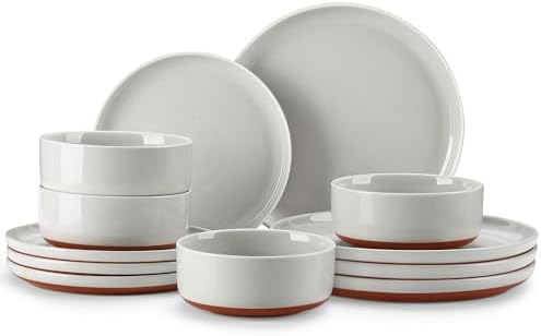 MALACASA Plates and Bowls Sets, 12 Pieces Modern Stoneware Dinnerware Set for 4 Kitchen Dinner Set Ceramic Dishware Dishes Set Microwave and Dishwasher Safe, Grey, Series TARA by MALACASA