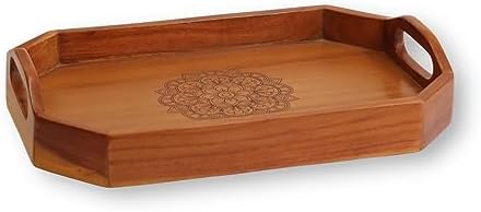 Vesta Homes Large Wooden Serving Tray for Home, Kitchen, Breakfast, Restaurant, Office Organizer, Dining Table | Premium Acacia Wood |15 * 10 * 3 Inches | Handcrafted in India by VESTAHOMES