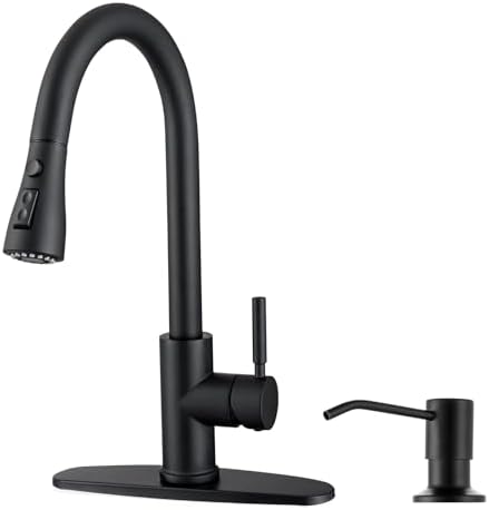 WEWE Kitchen Faucet with Soap Dispenser Set, Pull-Down, Matte Black by WEWE