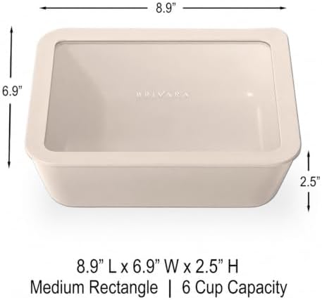 Glass Food Storage Container & Lid, 6-Cup Rectangle, Crema - Image 2