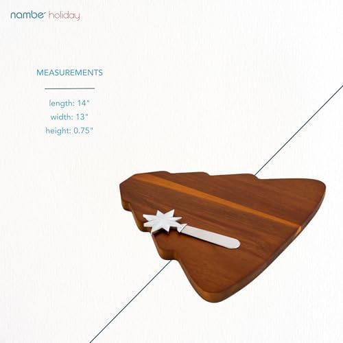 Nambé Christmas Tree Cheese Board - Whimsical Holiday Serveware with Silver Star Spreader, Acacia Wood Charcuterie or Antipasto Tray, Decorative Christmas Entertaining and Seasonal Table Accent - Image 7