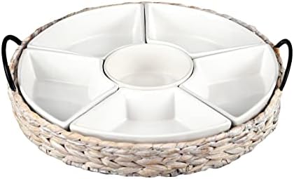 Ceramic Serving Trays, RANDEFURN Serving Platters with 6 Removable Dishes, Serving Tray for Parties, Food Tray 15.5 x 15.5 Inches, Perfect for or Chips,Whitewash by RANDEFURN
