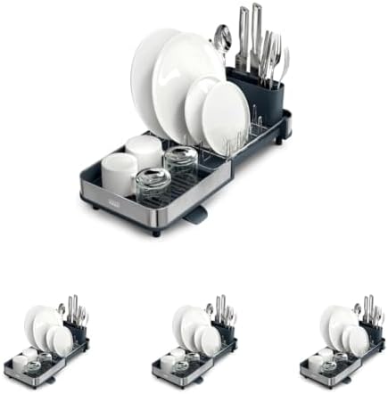 Joseph Joseph Extend Slim Steel Expandable Dish Drying Rack with Removable Cutlery Holder and Swivel Draining Spout, Compact Design, Grey, Small (Pack of 4) by Unknown