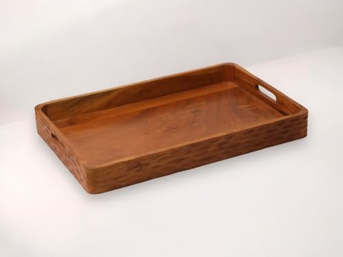 Vesta Homes Acacia Wood Serving Tray for Home/Kitchen/Restaurant/Office Organizer/Dining Table | Premium Serving Trays | 18 x 12 x 2.25 Inches | Handcarved in India by VESTAHOMES