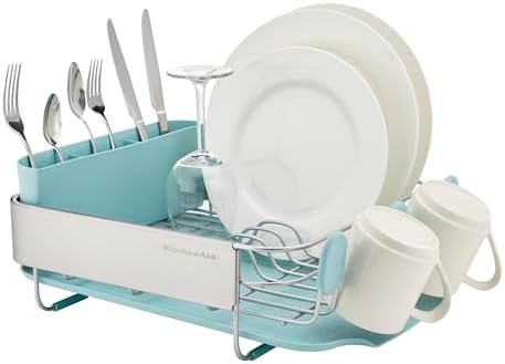 KitchenAid Compact Space Saving Rust Resistant Dish Rack with Removable Flatware Caddy and Angled Self Draining Drainboard, 12.63 x 15.87 x 5.54 Inch, Mineral Water - Image 6