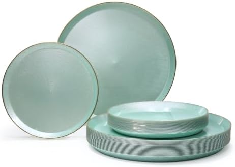 " OCCASIONS " 240 Plates Pack,(120 Guests) Heavyweight Premium Disposable Plastic Plates Set -120 x 10'' Dinner + 120 x 7'' Salad/Dessert (Reef - Aqua & Gold) by OCCASIONSFINESTPLASTICTABLEWARE