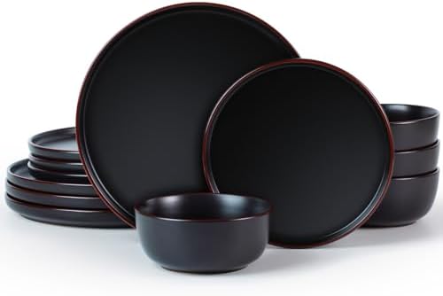 Famiware Mercury 12-Piece Stoneware Dinnerware Set, Matte Black by Famiware