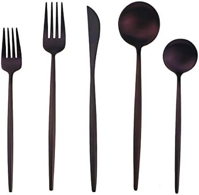 Matte Purple Silverware Set,Gugrida 5-Piece 18/10 Stainless Steel Satin Finish Flatware Set,Kitchen Utensil Set,Tableware Travel Cutlery Set for Camping Office or School Lunch, Dishwasher Safe by Gugrida