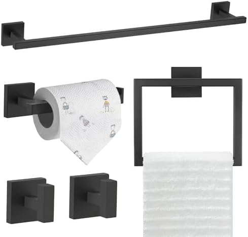 TQKAG 5-Piece Towel Bar Set, 23.6 Inch Bathroom Hardware Set, Matte Black by TQKAG