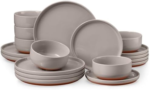 E-far Plates and Bowls Sets, 18Pcs Stoneware Ceramic Dinnerware Dishes Sets by E-far