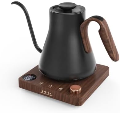 Epeios Gooseneck Electric Kettle with Temp Control,1200W,0.9L,Black Walnut by Epeios