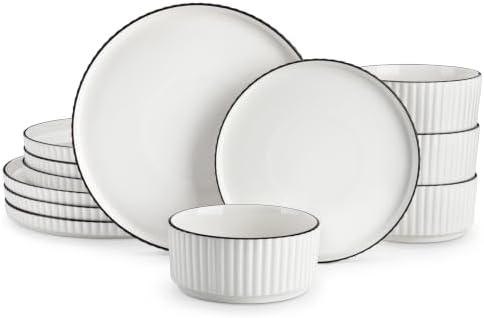 MALACASA Porcelain 12 Pieces Plates and Bowls Set, Dinnerware Set for 4 by MALACASA