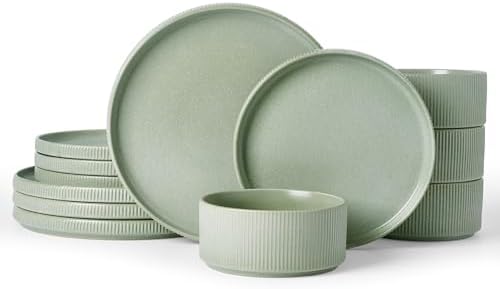 Famiware Star Stoneware Dinnerware Set, Reactive Glaze Plates & Bowls for 4 by Famiware