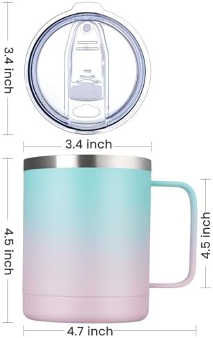 MEWAY 12oz Coffee Mug With Handle and Sliding Lid,Stainless Steel Travel Tumbler Cup with Handle,Double Wall Vacuum Insulated Camping Cup for Hot & Cold Drinks Tea (Bubble Gum,Set of 1) - Image 4