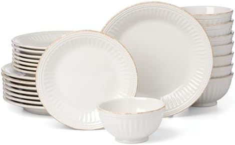 Lenox French Perle Groove White Stoneware 24-Piece Dinnerware Set for 8 by Lenox