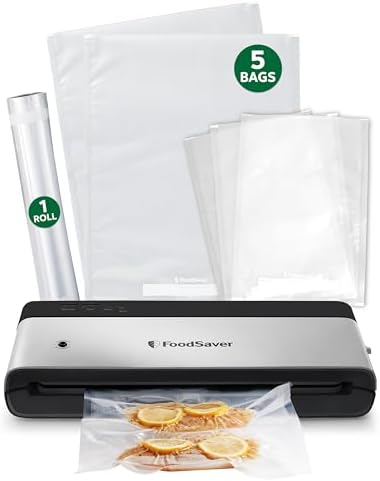 FoodSaver PowerVac Compact Vacuum Sealing Machine Stainless Steel & Black Vertical Storage VS0150 | Preserves freshness reduces bag waste for both dry and wet food by FoodSaver