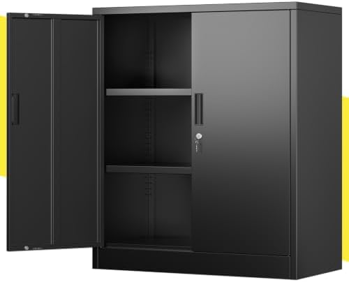 CJF Metal Storage Cabinet, 36" H Locking Storage Cabinet with Shelves and Doors, Metal Cabinets for Home Office, Garage, Utility Room and Basement (Black) by CJF