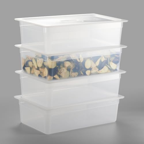 CURTA 4-Pack Full Size 6" Deep Food Pan with Handled Lid – NSF Commercial-Grade Translucent Polypropylene, Stackable Freezer-Safe Storage for Restaurants, Catering & Buffets by CURTA