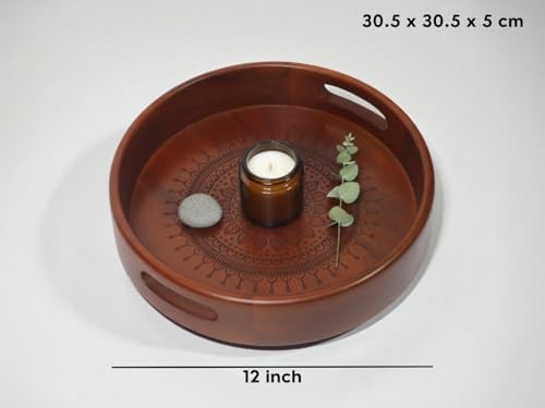 Vesta Homes Premium Wood Round Serving Tray for Home/Kitchen/Restaurant/Office Organizer/Dining Table | Premium Serving Trays | 30.5 x 30.5 x 5 cm | Handcrafted in India - Image 2