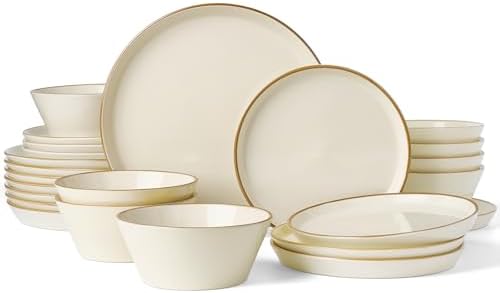 Famiware Saturn Stoneware Dishes Dinnerware Set for 8, Rimmed Plates, Bowls by Famiware