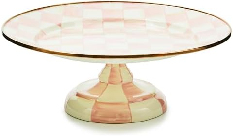 MACKENZIE-CHILDS Pedestal Platter, Small, Pink-and-White Rosy Check by MacKenzie-Childs