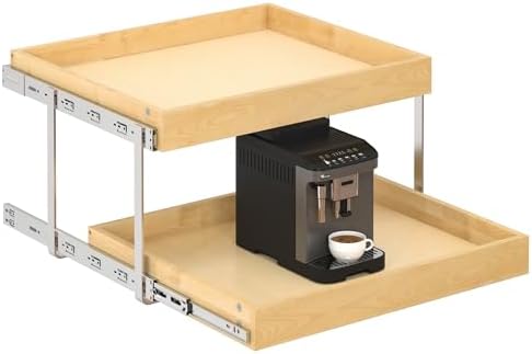 WelFurGeer 2-Tier Pull Out Cabinet Organizer with Soft Close Slides, Heavy-Duty Pull Out Drawers for Cabinets, Slide Out Shelf for Kitchen, Bathroom, Pantry & Under Sink, Solid Birch Wood by WelFurGeer