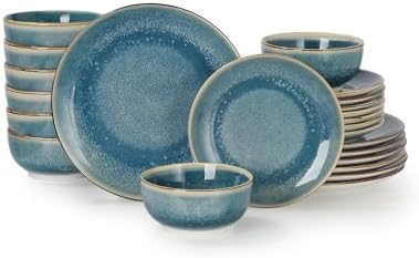 Sweejar 24 Piece Dinnerware Sets for 8, Porcelain Plates and Bowls Set for Kitchen, Housewaring Gift, Chip and Scratch Resistant, Easy Cleaning Dishes Set, Stack Compactly Dishware, Blue by Sweejarco1949